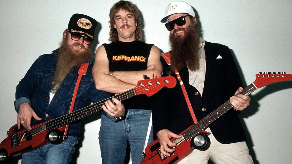 ZZ Top's Dusty Hill (left) and Frank Beard (centre) of the fake Zombies