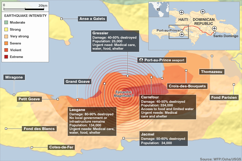 Haiti map image showing Anse a Galets, Miragone, Petit Goave, Grand Goave, Fond des Blancs, Cotes-de-Fer, Leogane, Gressier, Port-au-Prince, Carrefour, Jacmel, Crois-des-Bouquets, Thomazeau and Fond Parisien
