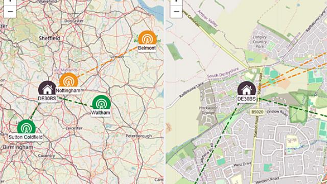 Image of map showing transmitter locations