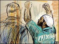 Desenho de Zacarias Moussaoui durante o julgamento 