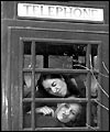Two members of Pineapples Don't Grow on Trees! stuck in a phone box