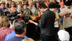 Despite the gig being hours before the day officially begins, plenty of fans had turned out to catch a glimpse of the Bellowhead frontman.