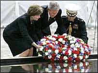 President Bush and wife laying wreath