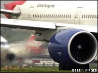 An airplane emitting carbon dioxide