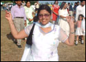 Happy member of crowd