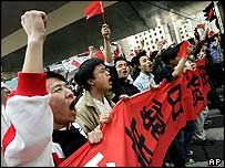 Manifestantes em Xangai 