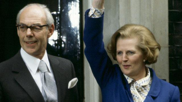 Margaret Thatcher, newly elected prime minister, arrives at Downing Street on 4 May 1979.