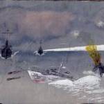 Lofty Pead DSM painted this picture for George Birkin of a night patrol encounter with the enemy in the English Channel 1943.