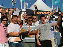 Rugby Team celebrate tug of war victory