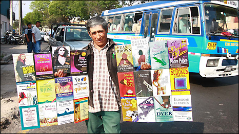 Pirate book vendor in Lima in Peru. Photograph: Claudia Alva