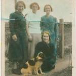 My sisters, Elsie, Cis and Addie (standing) and me (Grace Seager) in Sunbury where Cis lived. Ethel moved down there as well to get away from the bombing.