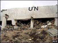 Posto da ONU destruído.