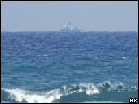 Navio de guerra israelense em frente à costa do Líbano