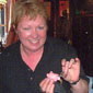 Joy and one of her biker buddies - note the 'Hog' keyring