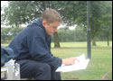 Chris learning his lines 