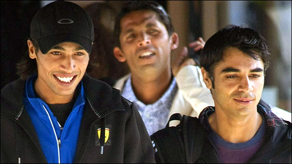Pakistan cricketers Mohammad Amir, Mohammad Asif and captain Salman Butt