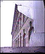 Broken window at Manningham Mills