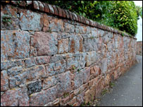 Pink granite wall