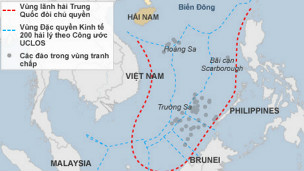 Bản đồ với đòi hỏi của Trung Quốc trên Biển Đông