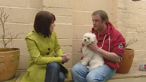 Rachel and Mark Bull with his dog Arthur