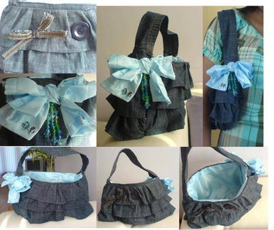 Denim Pleated Bag