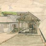 POW camp in Nagasaki, 1945. Fukoka No 2 Courtyard leading to Gallery, with wash place and tea tank in foreground. POW camp in Nagasaki, 1945. Fukoka No 2 Courtyard leading to Gallery, with wash place and tea tank in foreground.