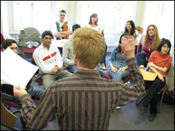 Neil with students