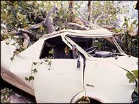 A van hit by storm