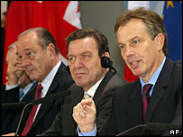 Gerhard Schroder, Jacques Chirac e Tony Blair