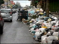 Rubbish has been piling up in Naples since collections ended because dumps were full