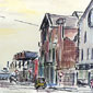 Roy Irvine's artist impression of a Belfast street scene, near 'Queen Quay Tram Station'
