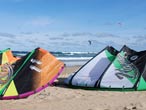 Kite surfers on beach at Fraserburgh